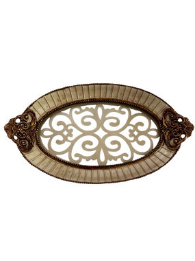 Oval Ornate Resin & Glass Decorative Vanity Dresser Tray Cream Antique Gold